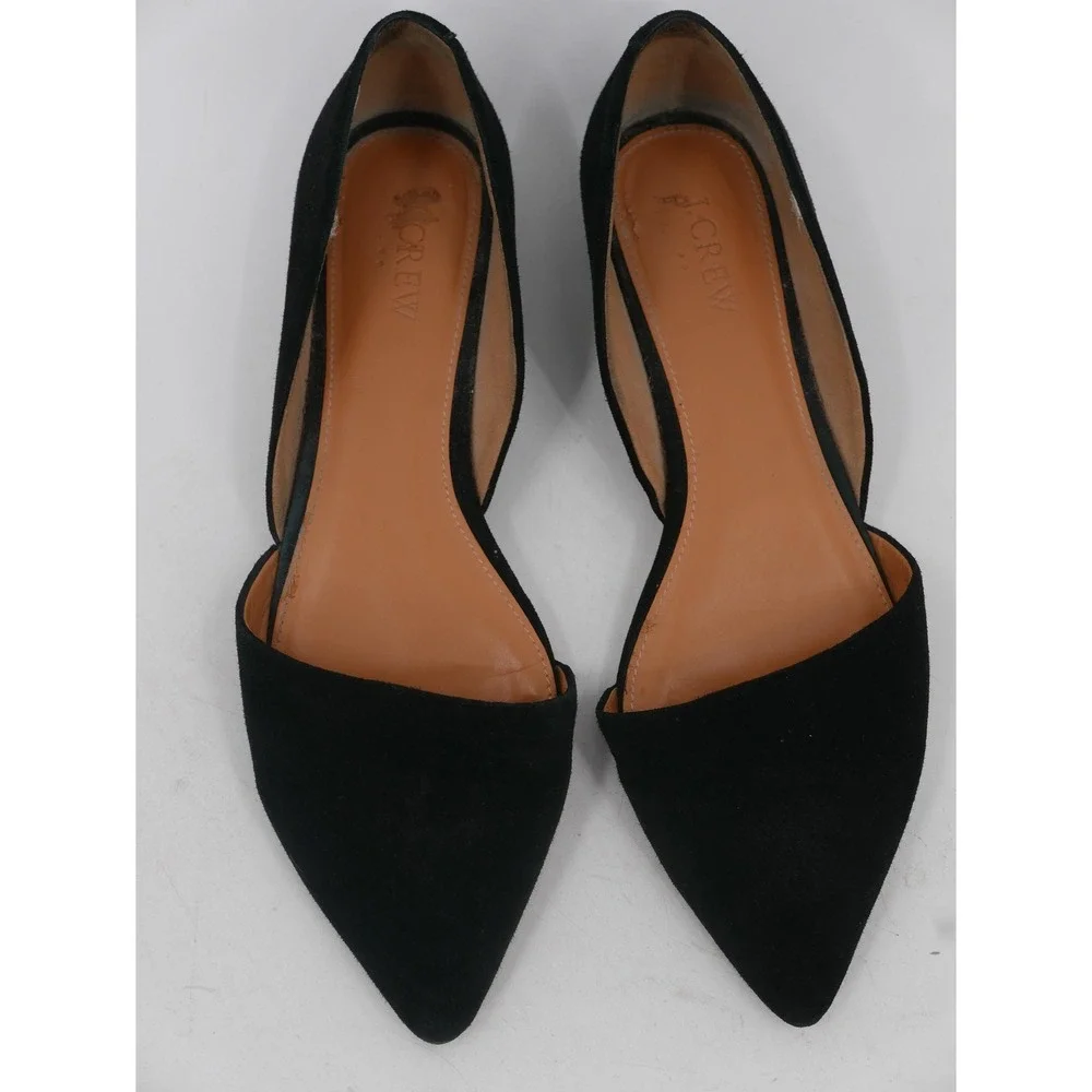 J.CREW Shoes Black Suede D'Orsay Pointed Toe Flats Leather Women's Size 9.5